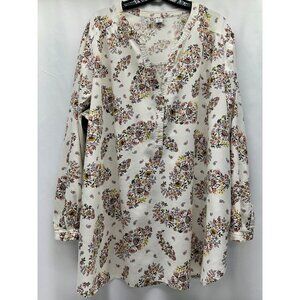 Old Navy Womens Floral Print Long Sleeve Tunic Shirt XXL Cream Multicolor